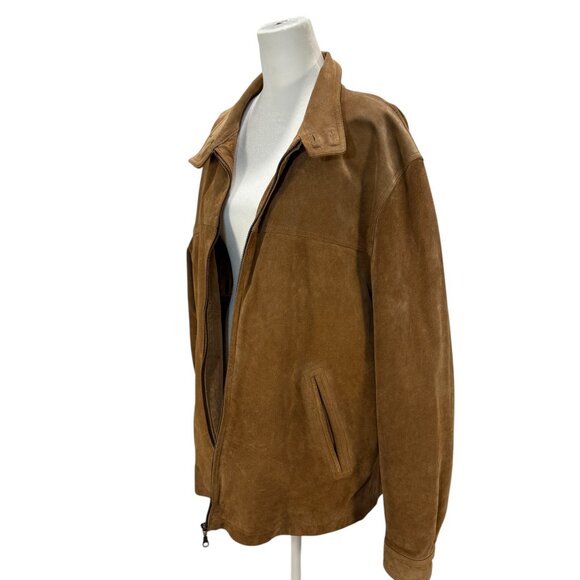 Vintage Pier 91 Tan Genuine Leather Suede Bomber Jacket, Stand Collar - Picture 7 of 8